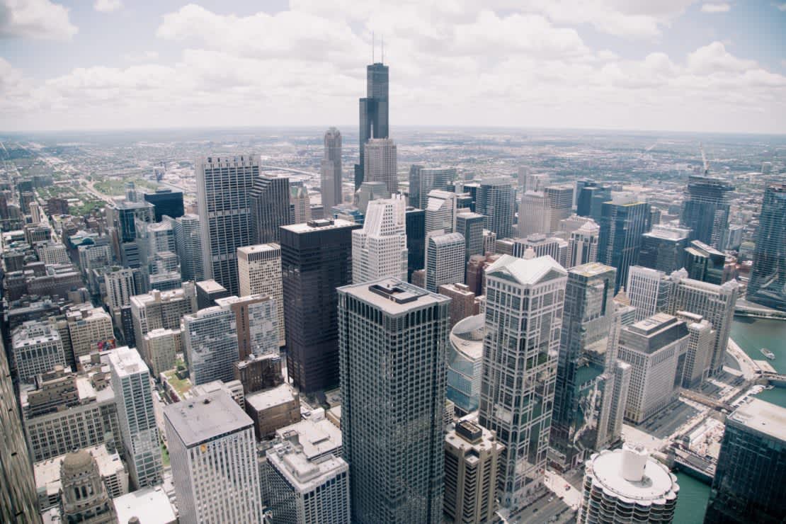 Aerial view of the Chicago city skyline