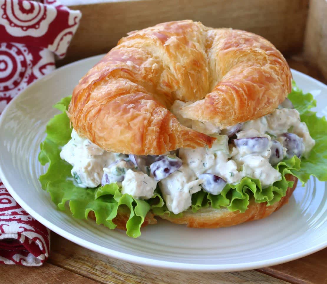 Chicken salad with grapes on a croissant