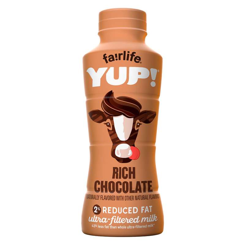 A bottle of Fairlife 2% rich chocolate milk