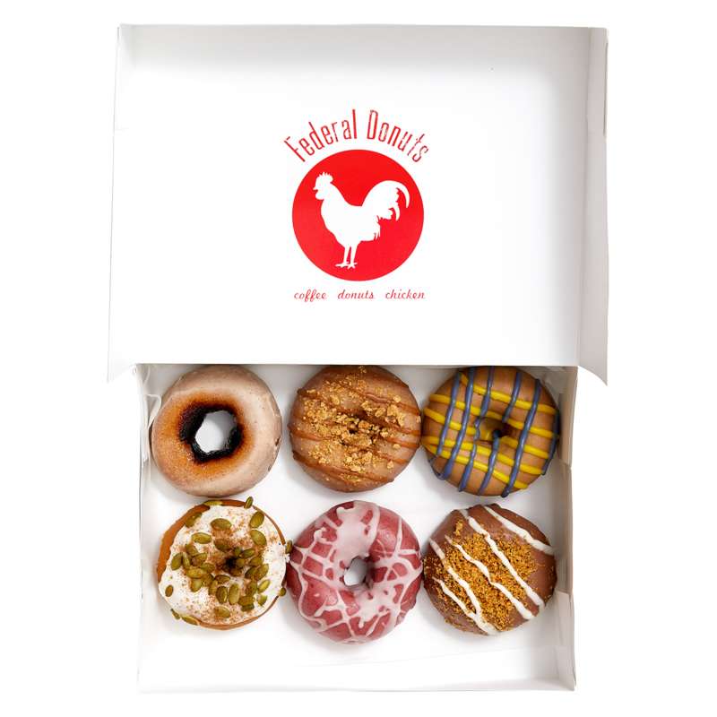A box of assorted donuts from Federal Donuts