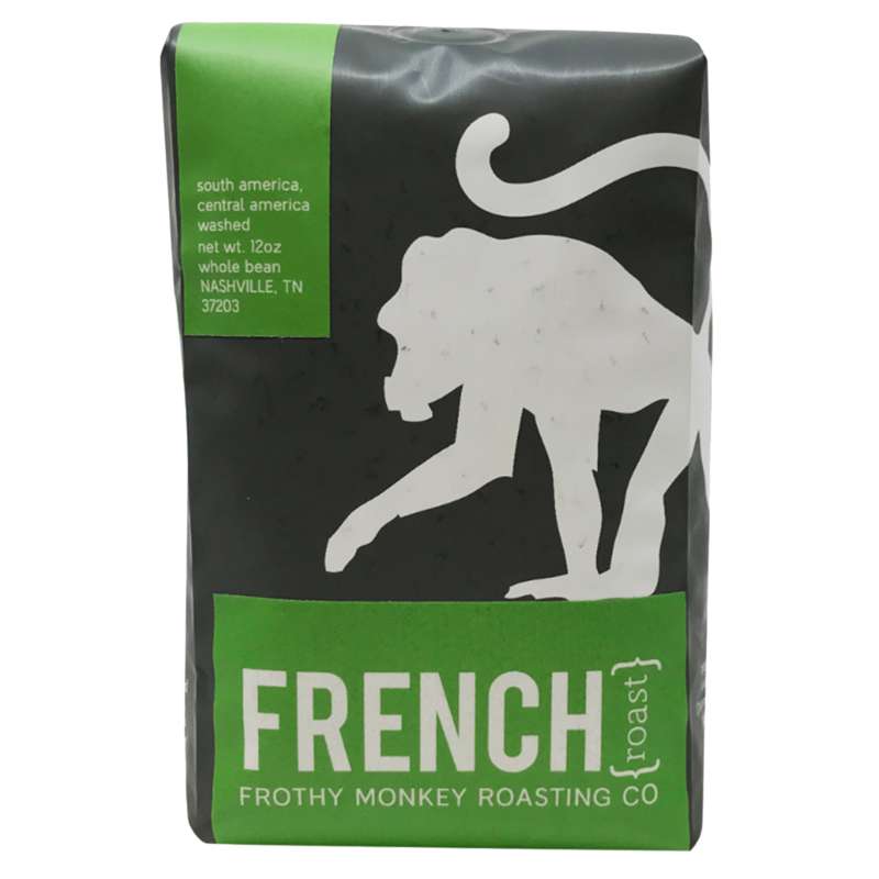 A bag of French Roast coffee from Frothy Monkey Roasting Co.