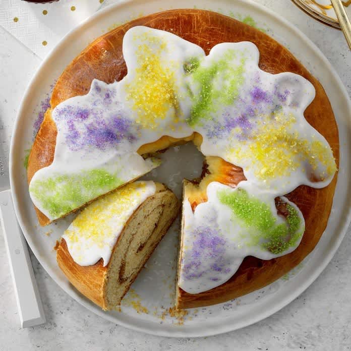 King cake served on a plate