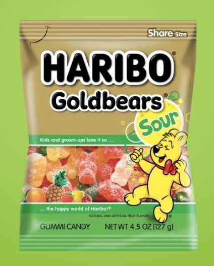 A bag of Haribo Sour Goldbears gummy bear candy