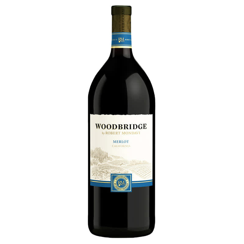 A 1.5 liter bottle of Woodbridge Merlot