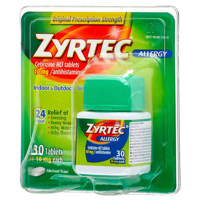 Package of Zyrtec Allergy Relief Tablets 30ct