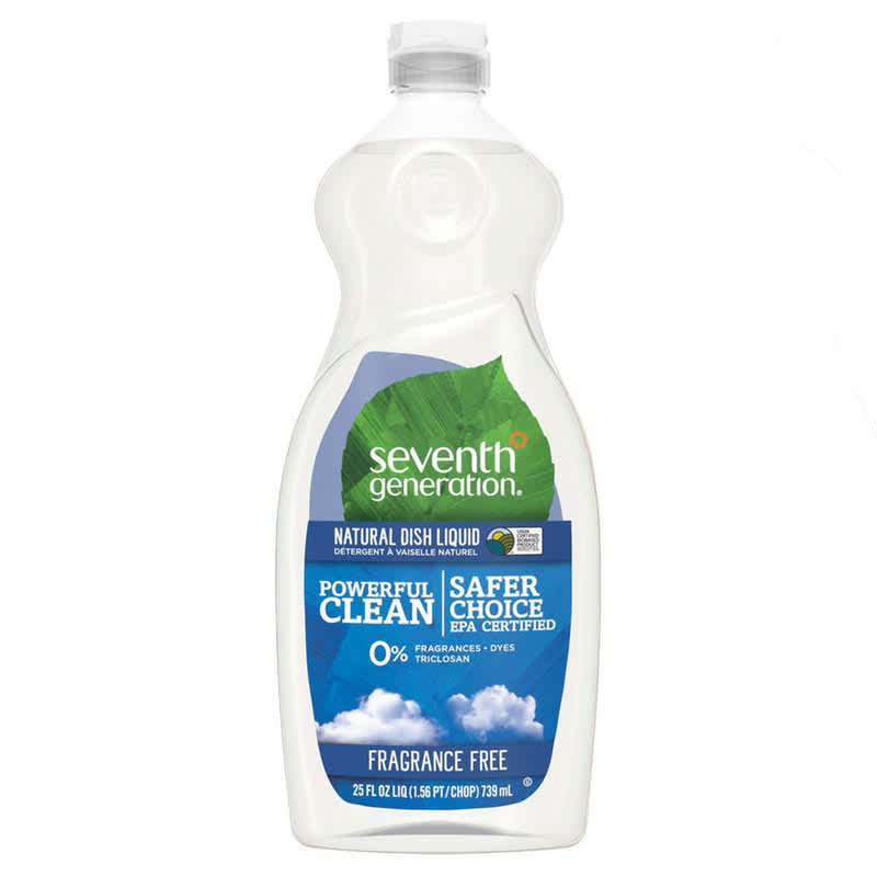 25 oz bottle of fragrance free Seventh Generation Dish Soap 
