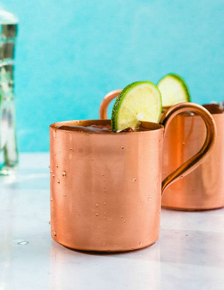 Mexican mule cocktail served in a copper cup