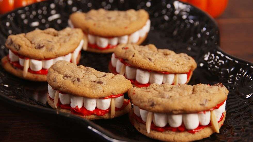 Dracula dentures halloween treats on a platter