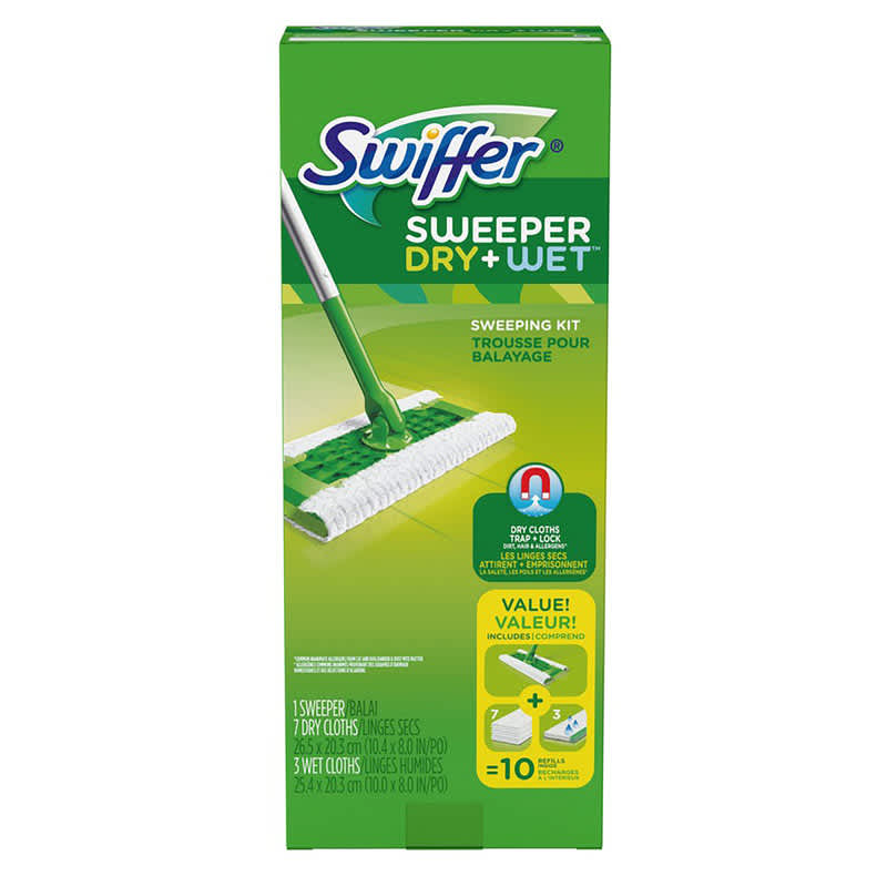 A box of Swiffer Sweeper Dry + Wet Kit