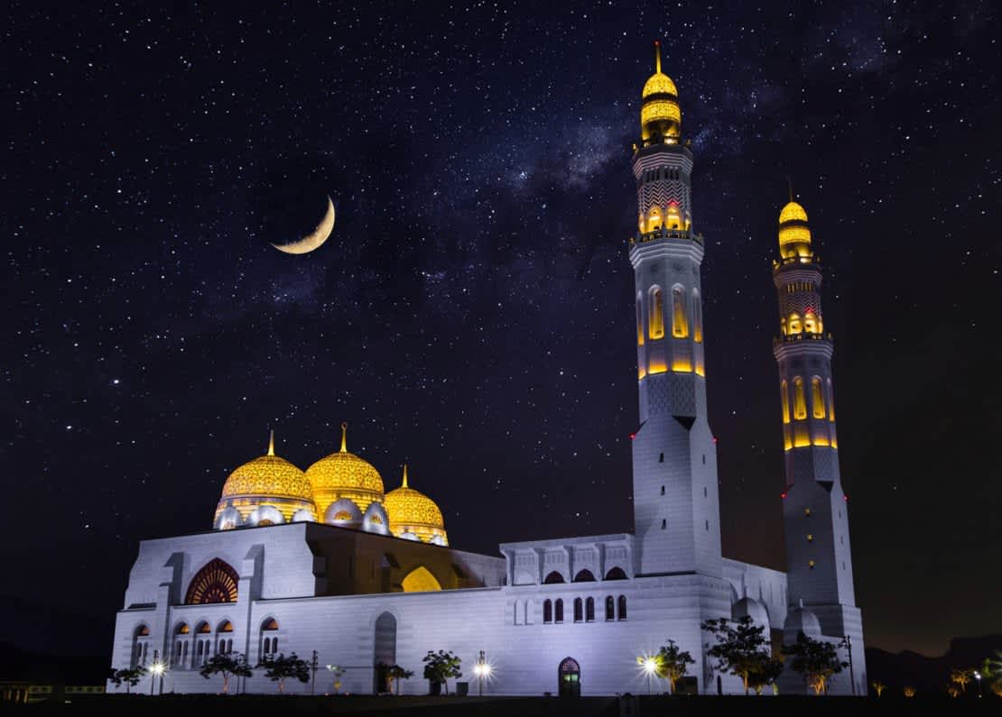 A mosque at night