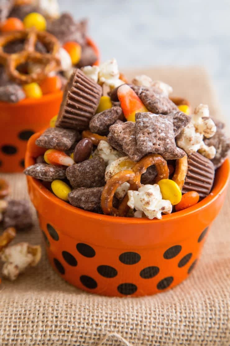 A cup of Halloween snack mix
