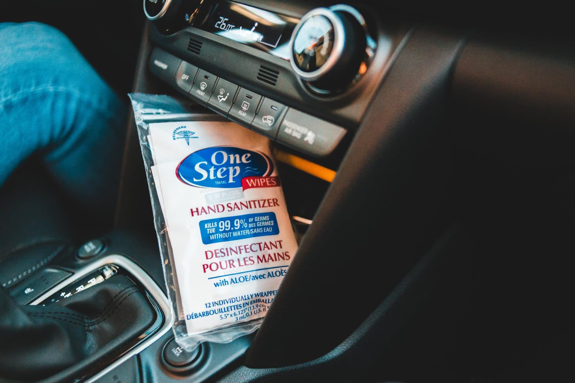 Disinfecting wipes inside a car