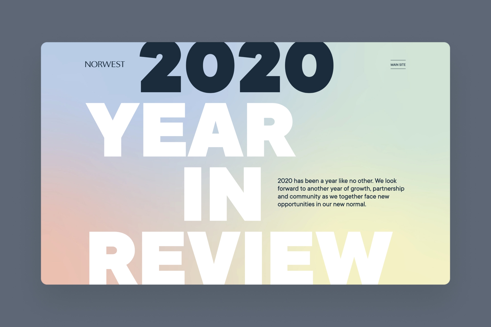 A screenshot of the Norwest 2020 Year in Review Landing Page