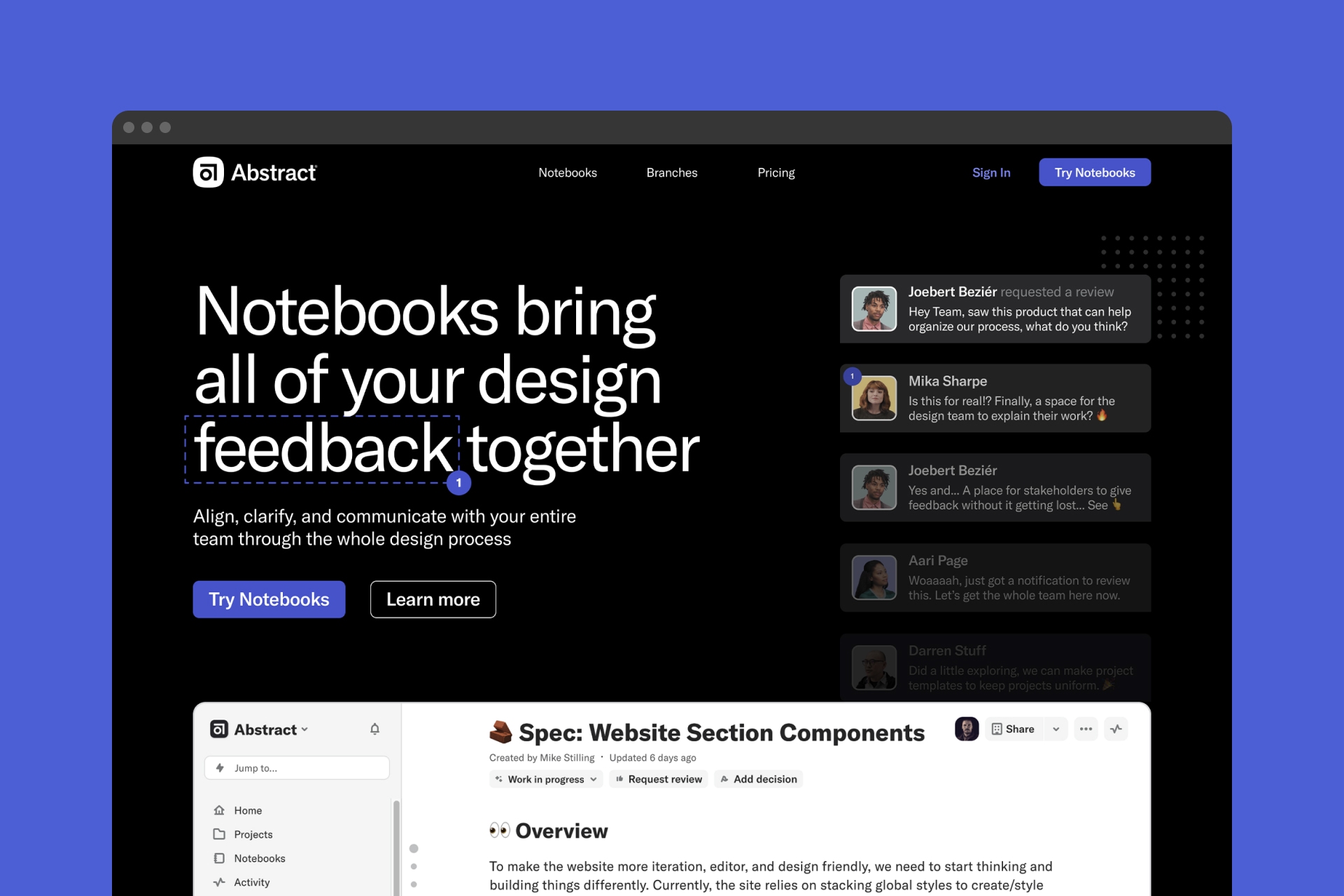A screenshot of the Abstract Notebooks Landing page