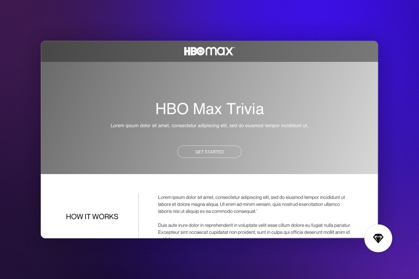 A screenshot of the HBO Max Trivia Wireframe