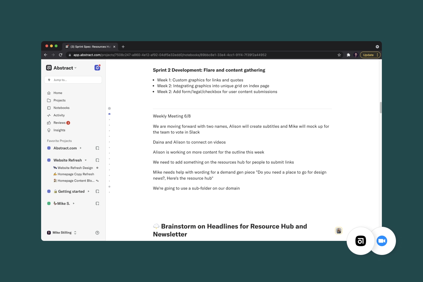 A screenshot of Abstract Notebooks with In the Margin strategy discussion