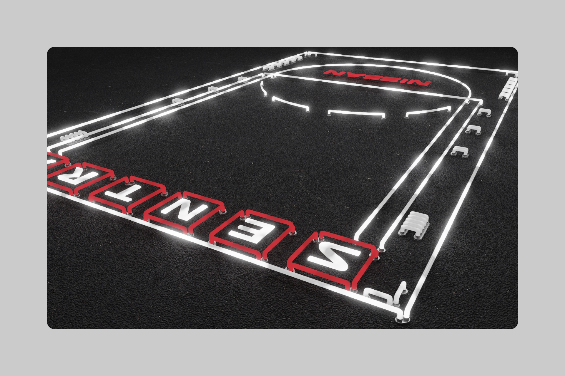A 3D rendering of a digital court design for Nissan's NCAA Final Four activation