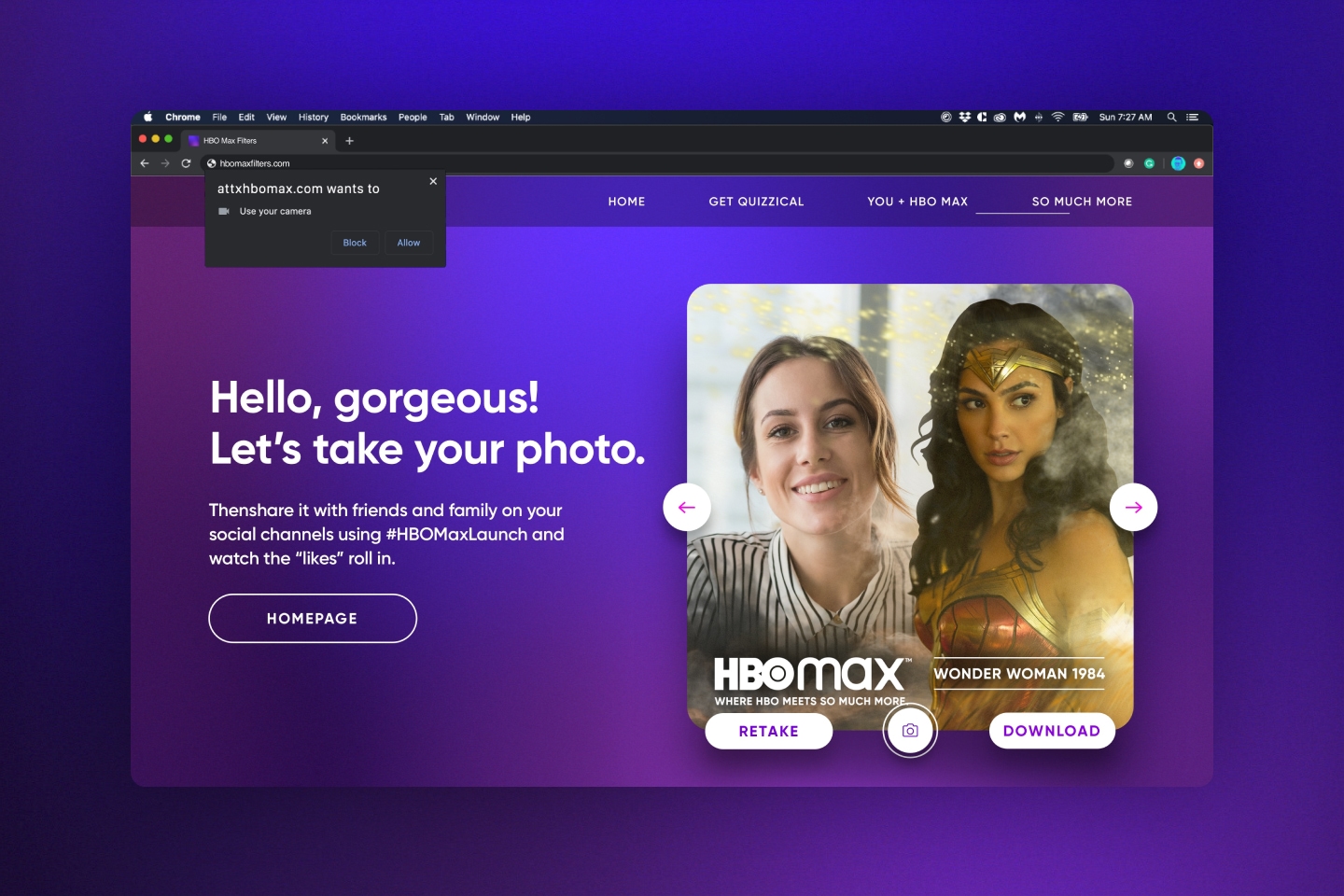 A screenshot of the HBO Max Desktop Photobooth