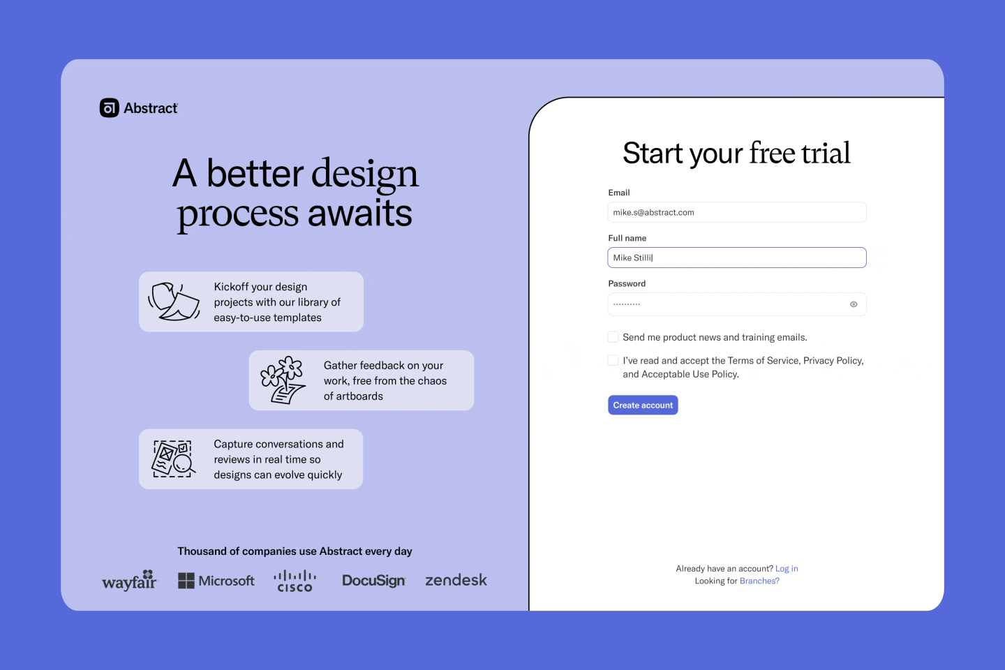 A gif of the sign-up screens Mike designed for Notebooks