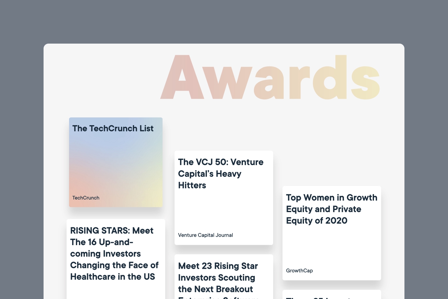 A screenshot of the Awards section on the NVP 2020 Year in Review Website