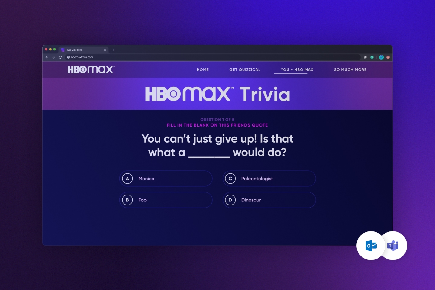 A screenshot of HBO Max Trivia Question Screen