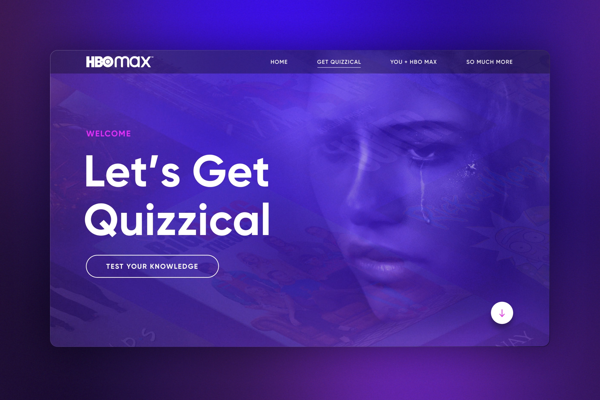 A screenshot of the landing page for HBO Max Trivia
