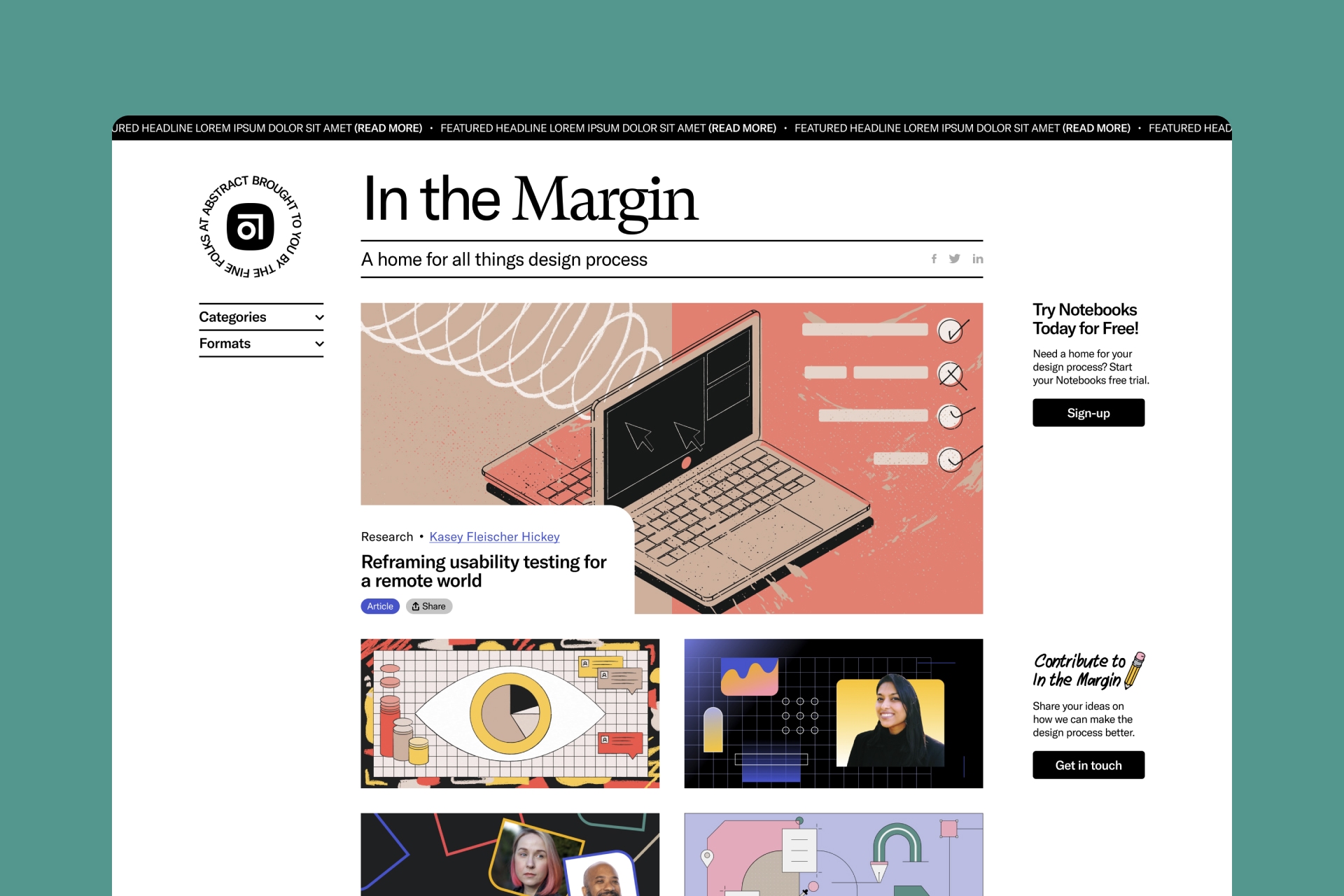 A screenshot of In the Margin's Landing Page