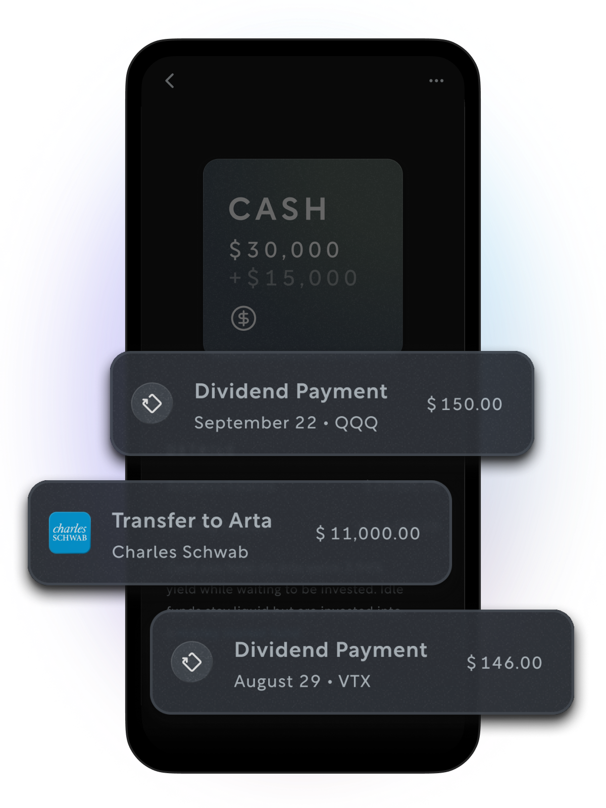 Preview of sample transaction history on a mobile device