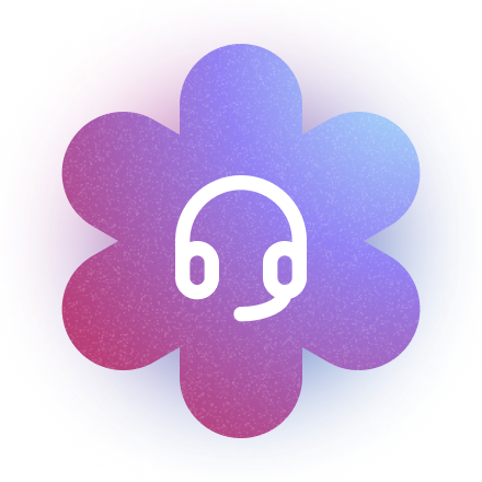 A flower shape containing an icon of a headset