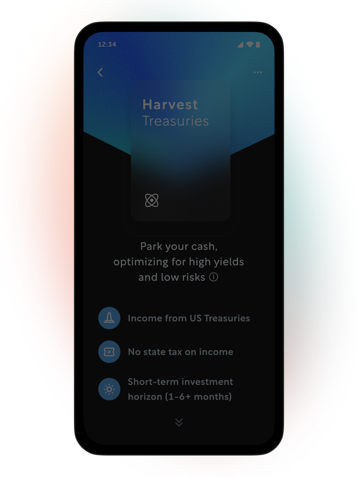 Dimmed preview of Harvest Treasuries page on a mobile device