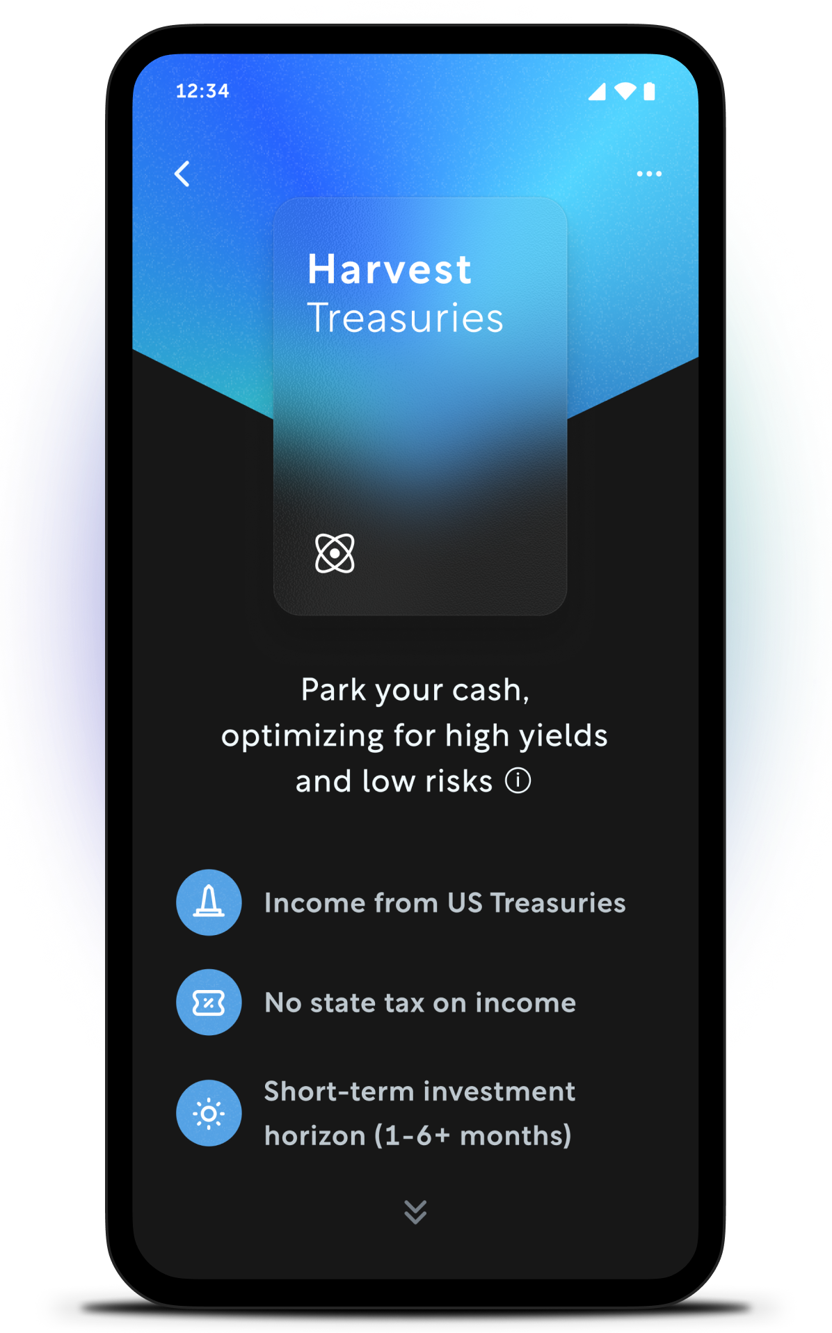 Preview of Harvest Treasuries screen on a mobile device