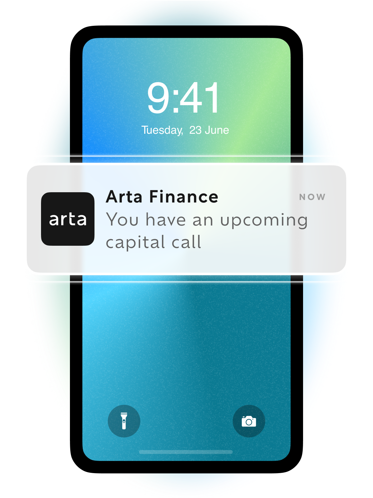 Preview of an Arta app notification of an upcoming capital call