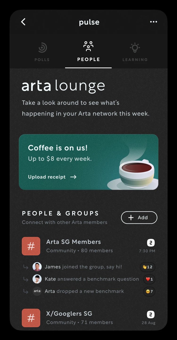 The Arta lounge is where like-minded investors gather.