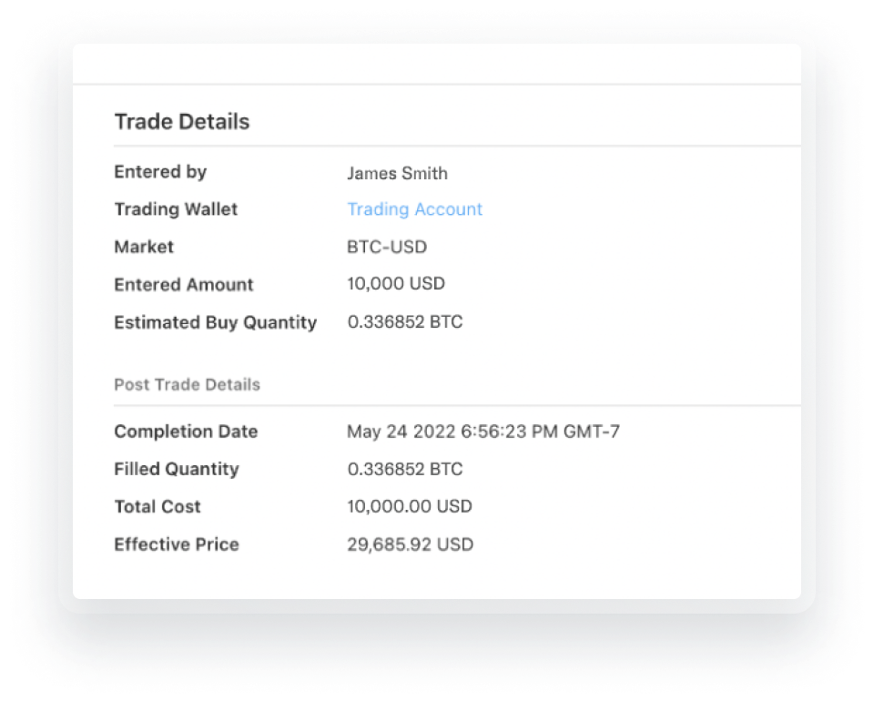 Screenshot showing details of a completed cryptocurrency trade.