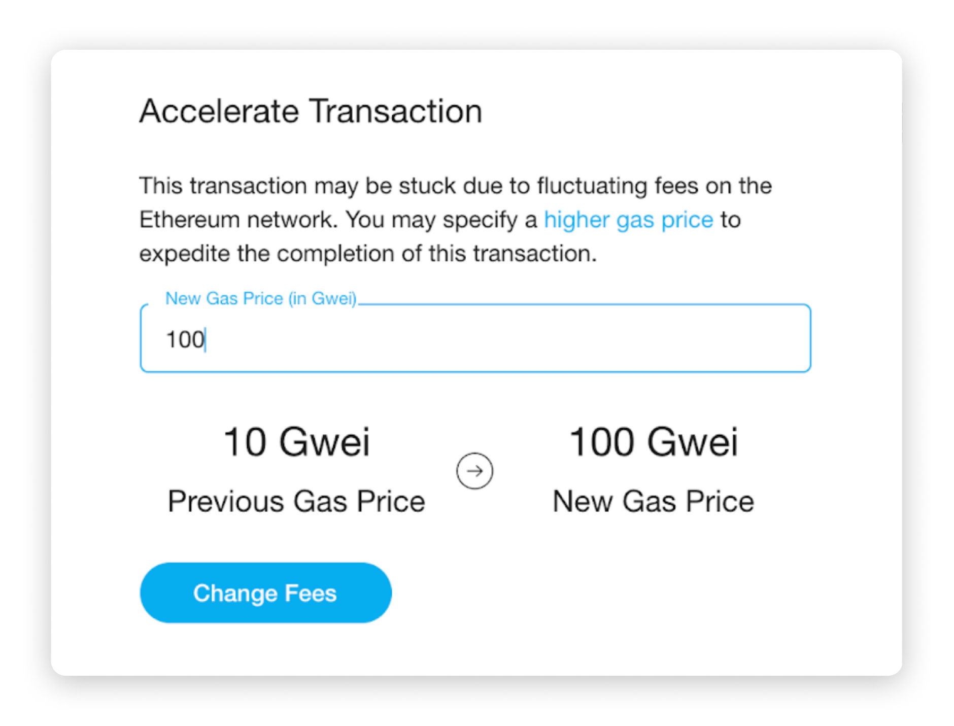 BitGo interface to accelerate ETH transaction