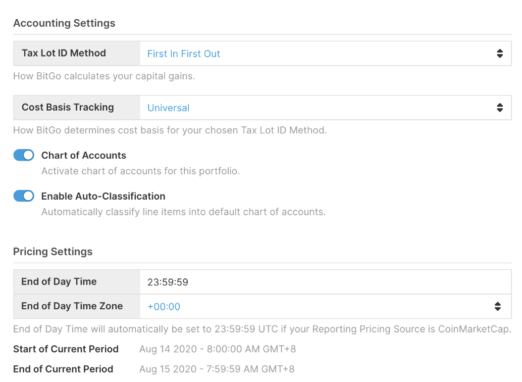 Accounting settings in BitGo