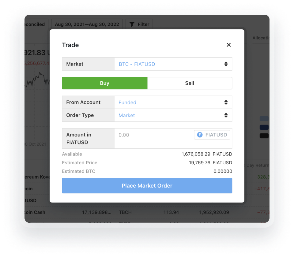 Screenshot of a trade order placed on BitGo. 