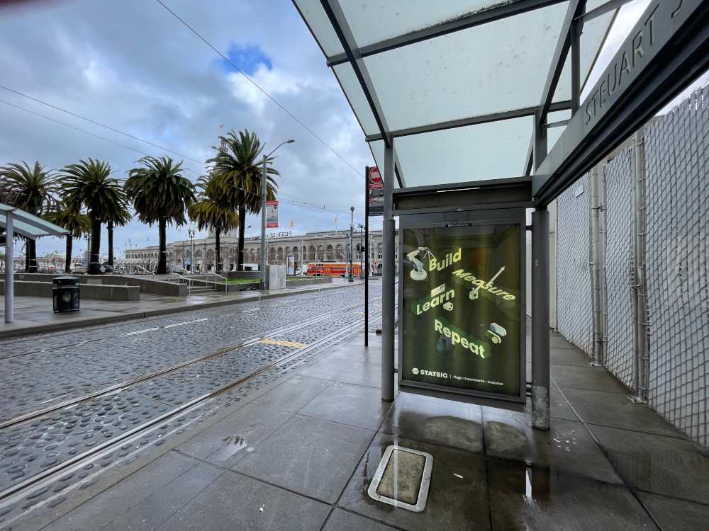 a San Francisco bus stop advertisement that reads 