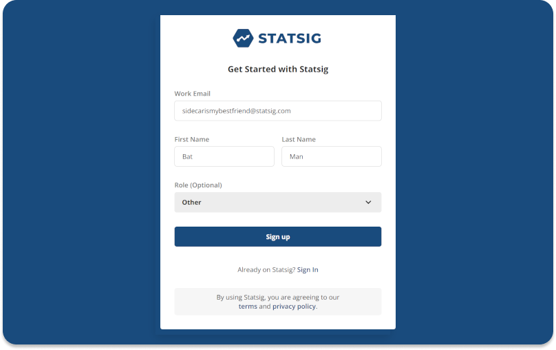 create a free statsig account