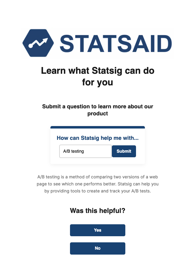 screenshot of the statsaid generative ai web app