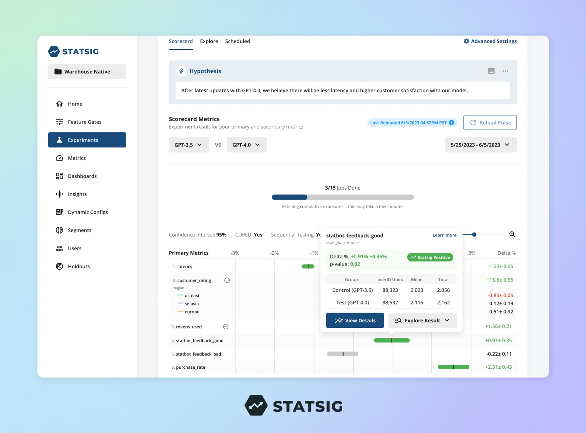 statsig warehouse native product screenshot