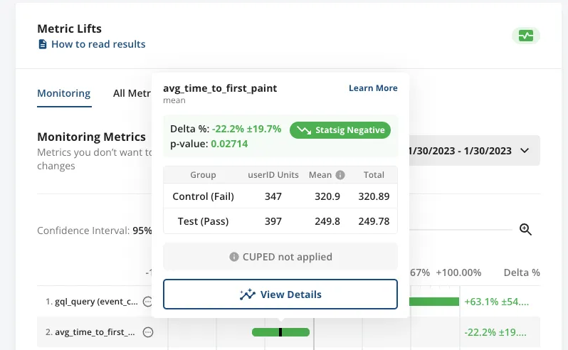 statsig metrics green