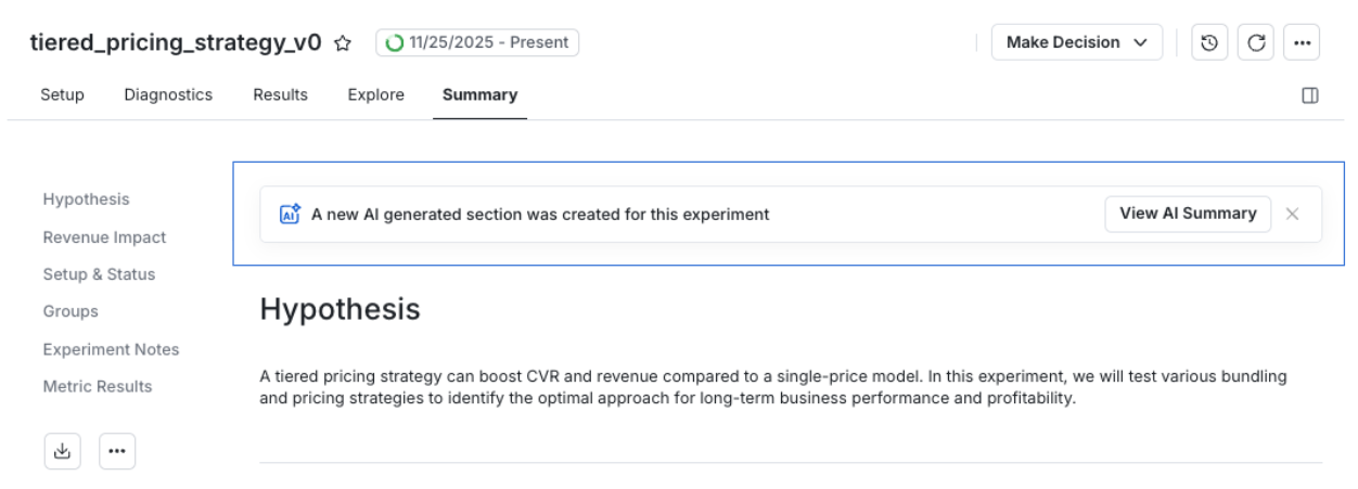 🚀 AI-Powered Experiment Summary | Statsig Product Updates