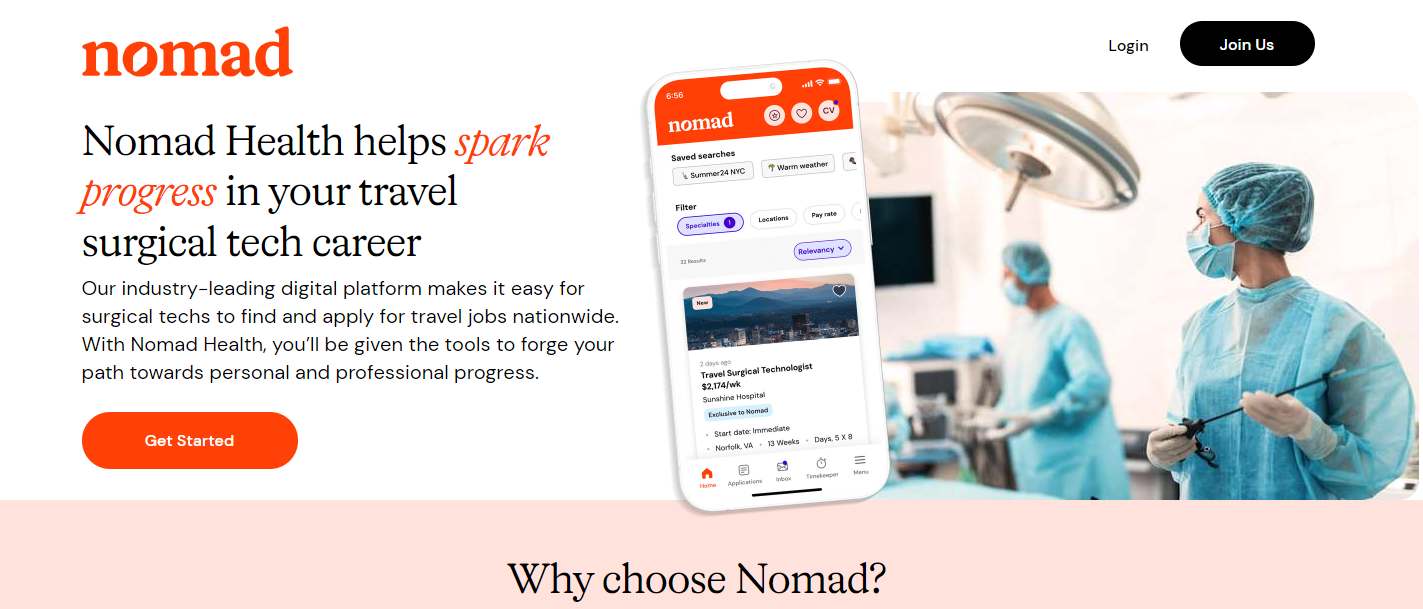 nomad health targeted landing page
