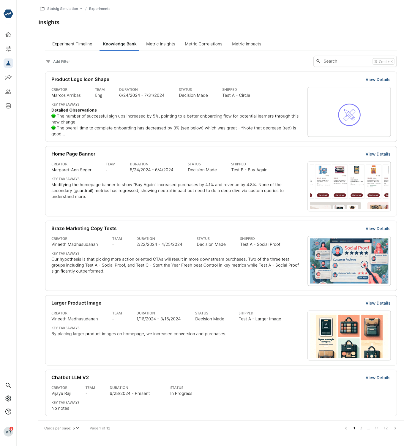 the statsig experiment knowledge base