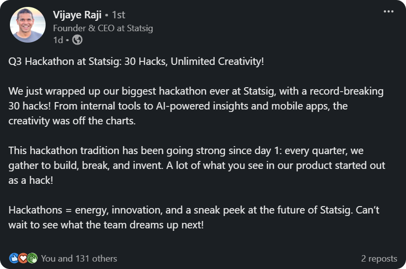 vincent james raji's linkedin post about our recent hackathon