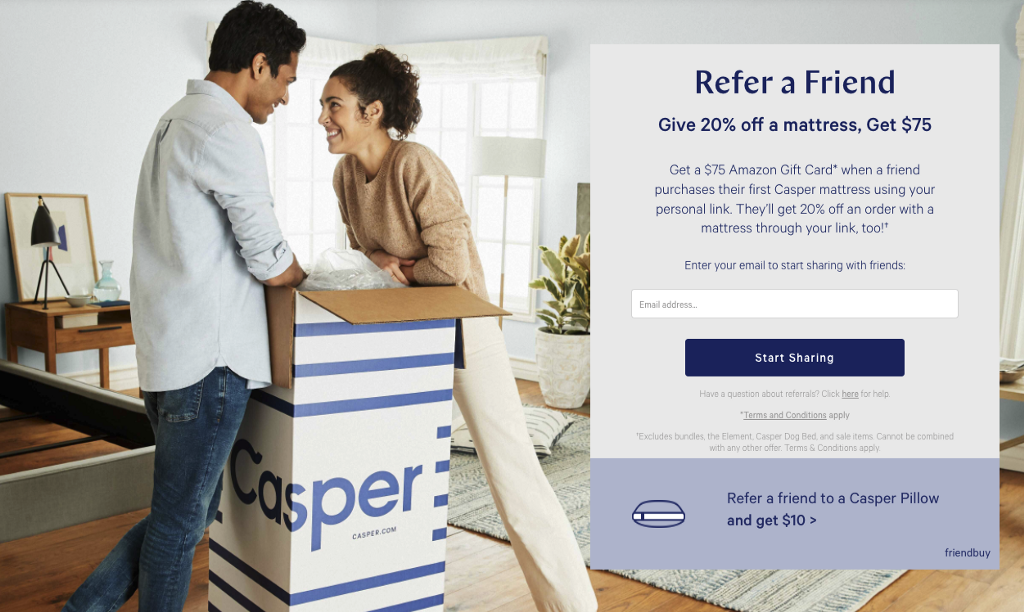 casper referral program example web page