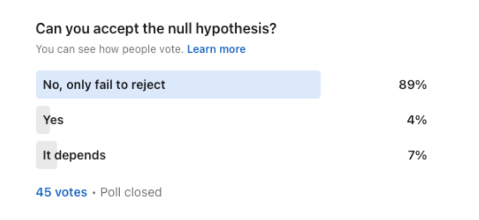 a poll on whether or not to accept a null hypothesis