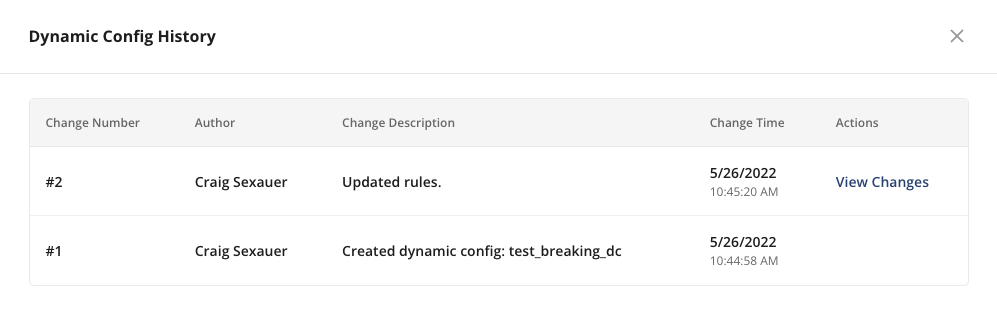 dynamic config history