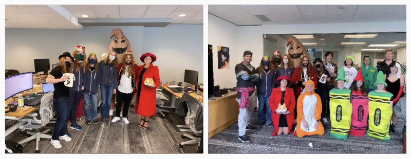 statsig employees wearing halloween costumes in the office